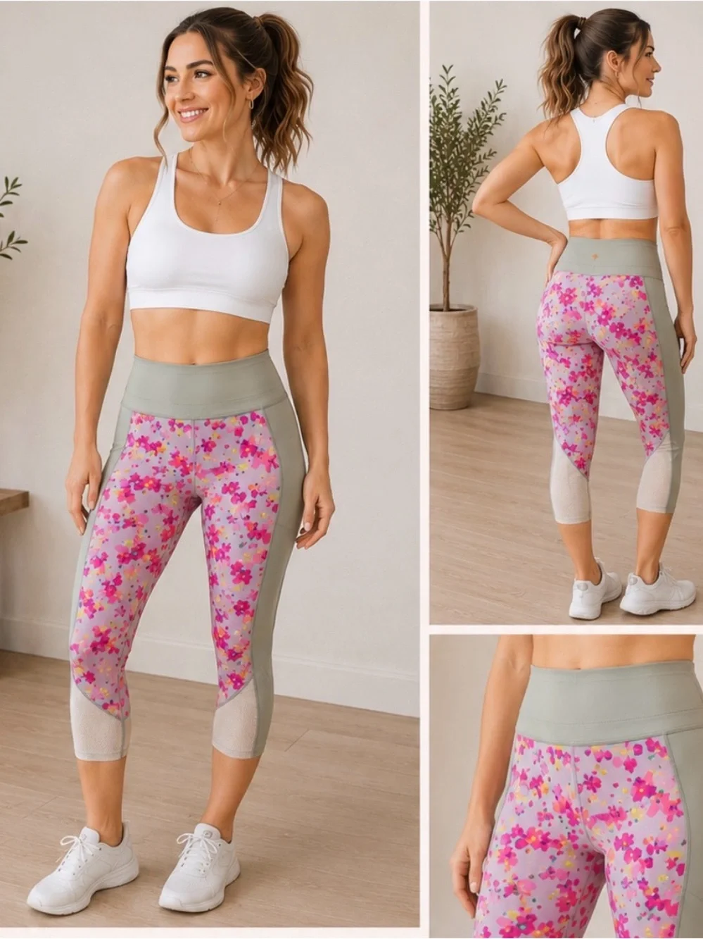 496 Kate Spade New York Floral Colorblock Leggings Small Pink Green Athleisure